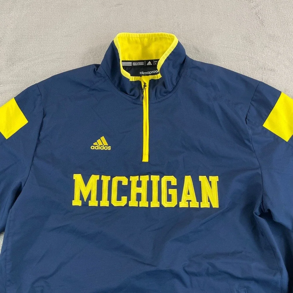 Adidas Michigan Wolverines Windbreaker Men Large‎ Blue Center Logo Climaproof